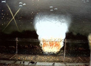 上作延の空襲の様子を描いた油絵の写真